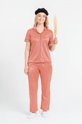 Salmon Silk-Look Pajamas Night Suit-Pink(Size-XL)
